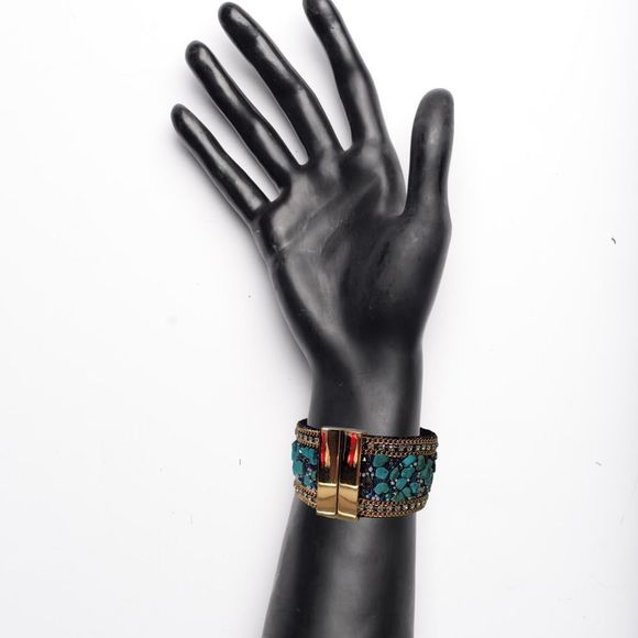 Handmade Turquoise, White Crystal, Micro Beading, Magnetic Clasp Bracelet 7.5" - Picture 8 of 8